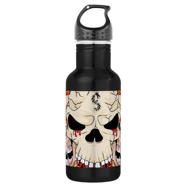 Botella De Agua Tattoo Skull Ocho Ball Flame 32. oz. (Anverso)