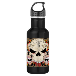 Botella De Agua Tattoo Skull Ocho Ball Flame 32. oz.