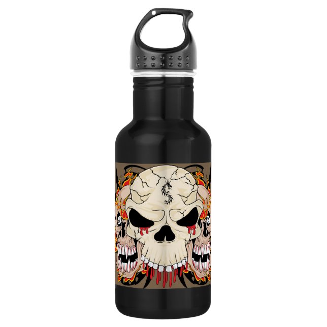 Botella De Agua Tattoo Skull Ocho Ball Flame 32. oz. (Anverso)