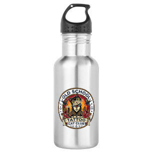 Botella De Agua Tatuaje de escuela antigua gato gatito lindo diseñ
