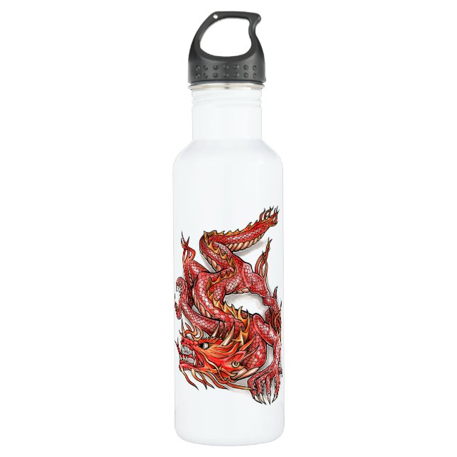 Botella De Agua Tatuaje rojo oriental fresco del dragón (Anverso)