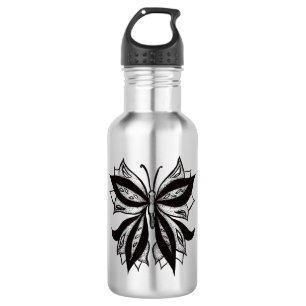 Botella De Agua Tatuaje Tribal Blanco Y Negro De Mariposa
