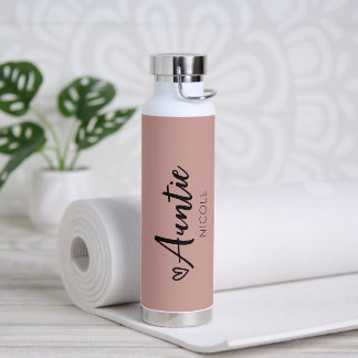 Botella De Agua Taupe rosa personalizado de la tía del corazón lin