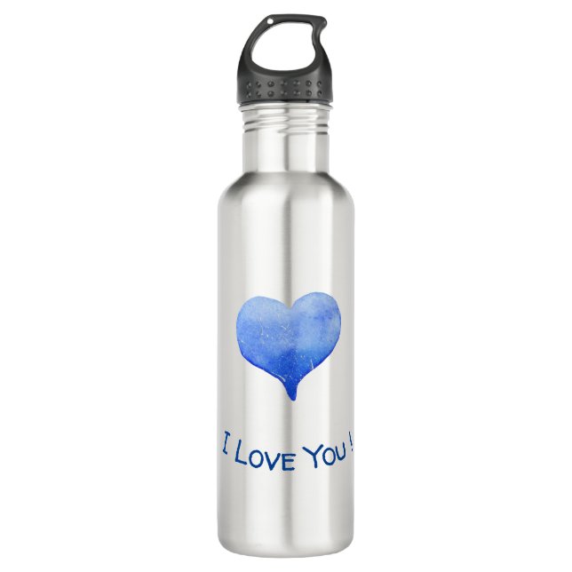 Botella De Agua Te Amo Corazón Azul Lindo San Valentín    (Anverso)
