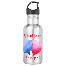 Botella De Agua Te amo la acuarela del corazón rojo y azul