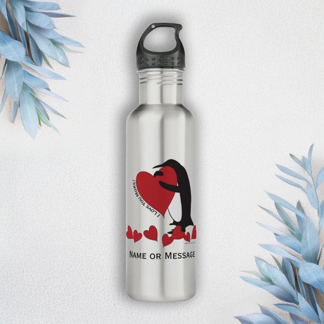 Botella De Agua ¡Te Quiero Más! Pingüino y Corazón Rojo (Subido por el creador)