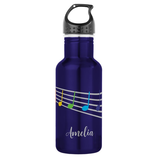 Botella De Agua Teachate Custom Name Music Rainbow Notes (Anverso)