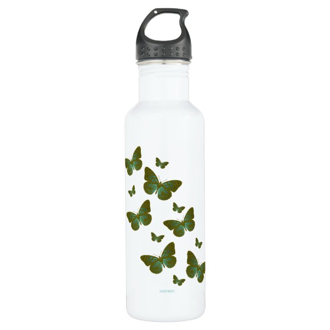 Botella De Agua Teal Butterflies Water Bottle (Anverso)