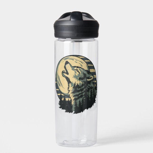 Botella De Agua Teal Howling Wolf Moon Art (Delante)