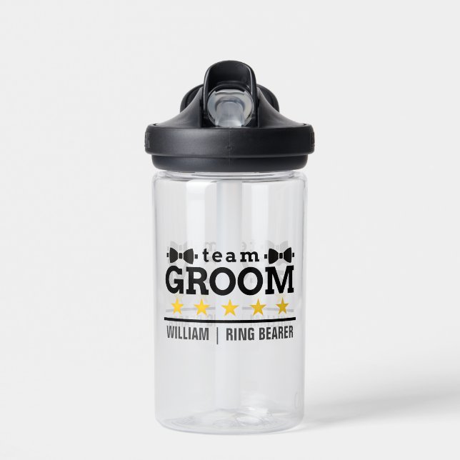 Botella De Agua Team Groom | Groomsman | Soltero | Blanco negro (Delante)