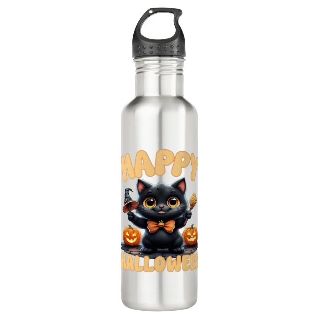 Botella De Agua Tee de gato fantasma, camiseta de Halloween, imbéc (Anverso)