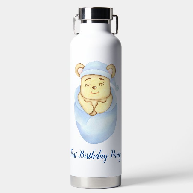 Botella De Agua Tema de oso lindo Cumpleaños niño  (Delantero)