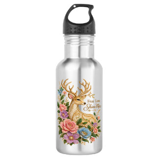 Botella De Agua Teme Menos Brilla Más: Ciervo Floral Ornamental