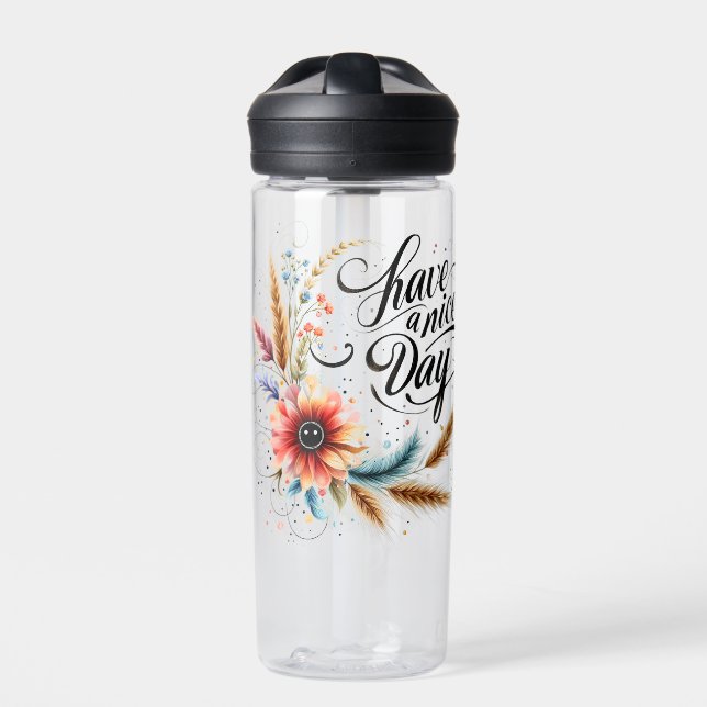 Botella De Agua Tenga un buen día floral (Delante)