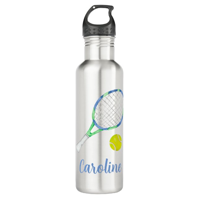 Botella De Agua Tenis azul y verde acuarela personalizada (Anverso)