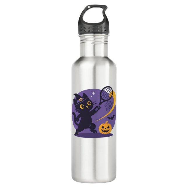 Botella De Agua Tenis de gato negro sirve camiseta esencial (Anverso)