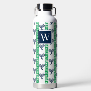 Botella De Agua Tenis Estilo Griego Con Franjas – Monograma Azul M