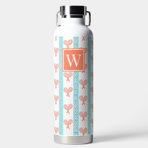 Botella De Agua Tenis Estilo Griego Coral y Turquesa