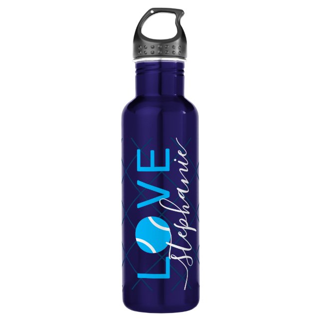 Botella De Agua Tenis Love Personalizado Bright Cyan Blue (Anverso)