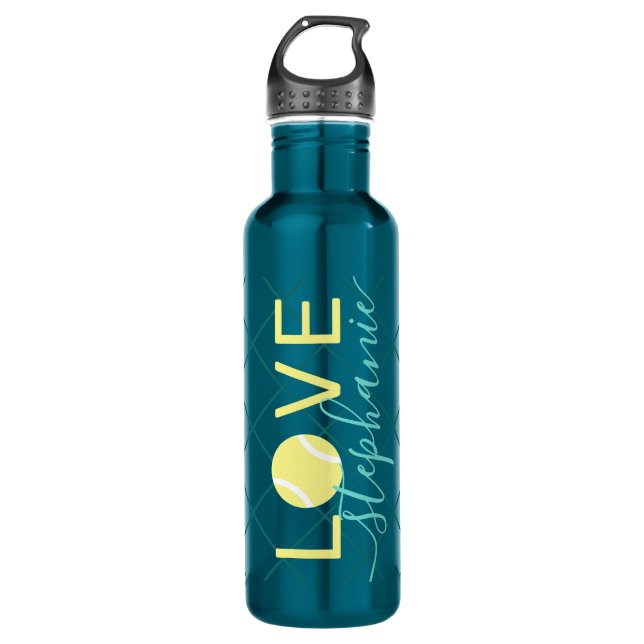 Botella De Agua Tenis Love Personalizado Verde azulado y Amarillo (Anverso)