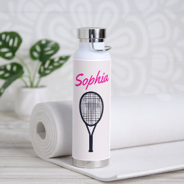 Botella De Agua Tennis Custom Name Hot Pink Black