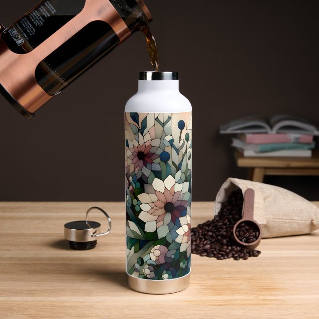 Botella De Agua Termal del mosaico geométrico floral (Café)
