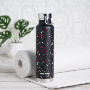 Botella De Agua Terrazzo negro geométrico gris rojo personalizado