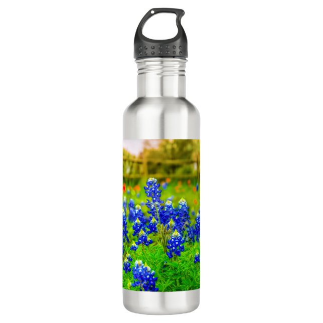 Botella De Agua Texas Bluebonnets Naranja Azul Floral Elegante (Anverso)