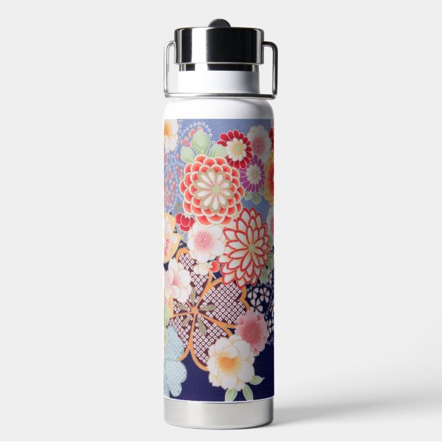 Botella De Agua Textil KIMONO Japonés, Flor (Reverso)