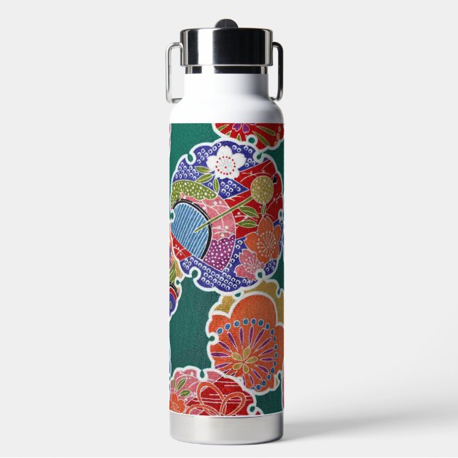 Botella De Agua Textil KIMONO Japonés, Patrón de Florete (Frente)
