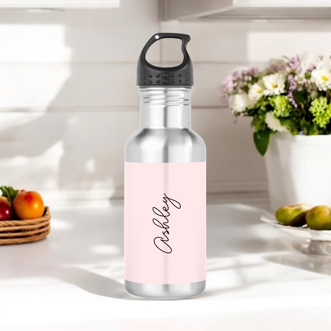 Botella De Agua Texto cursivo rosa Rubor elegante (Subido por el creador)