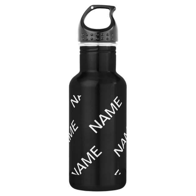 Botella De Agua Texto de personalizable | Negra y blanca moderna (Anverso)