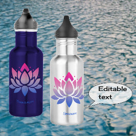 Botella De Agua Texto de personalizado rosa azul de flores de Lotu