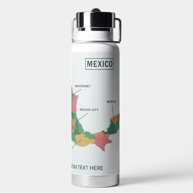 Botella De Agua Texto del personalizado del mapa de México (Reverso)