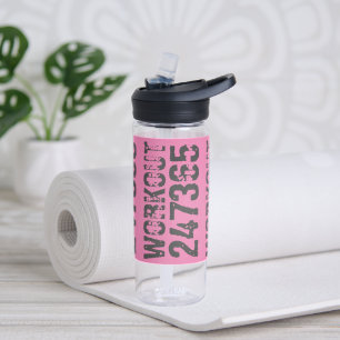 Botella De Agua Texto desgastado y raspado Workout 247365 rosa