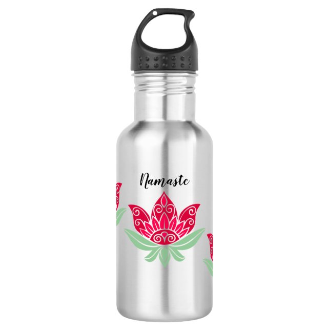 Botella De Agua Texto Personalizado de flor de Lotus rosa (Anverso)