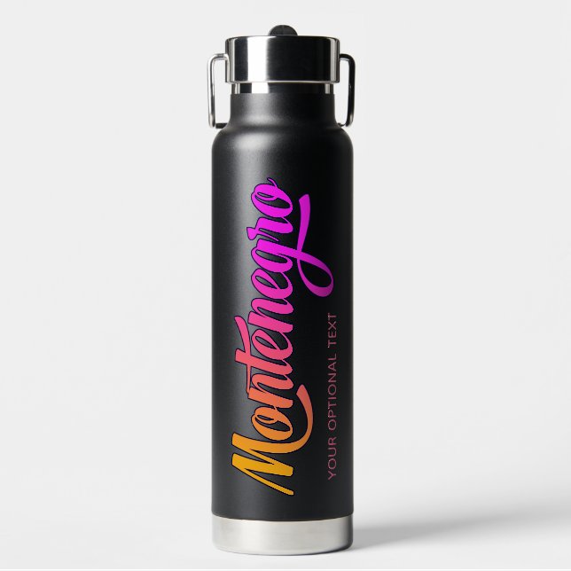 Botella De Agua Texto personalizado Montenegro (Frente)