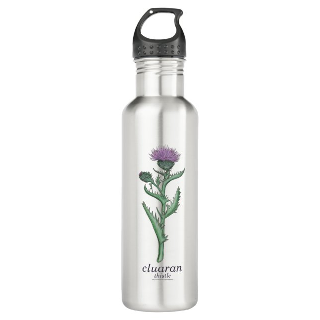Botella De Agua thistle / cluaran con traducción al gaélico escocé (Anverso)
