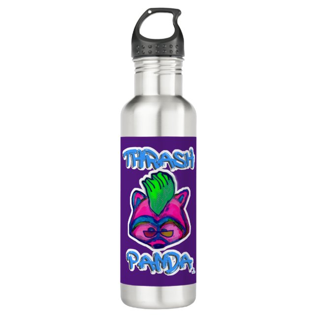 Botella De Agua Thrash Panda Neon Punk Racoon Personalizado (Anverso)