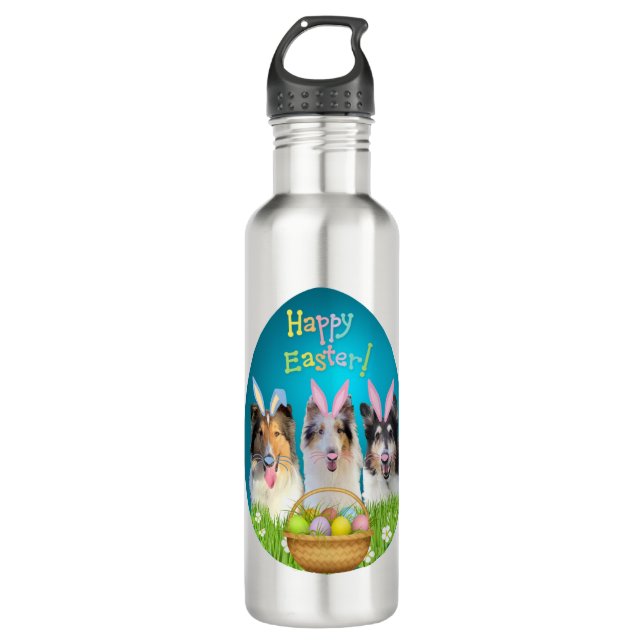 Botella De Agua Three Collie Easter Bunny  (Anverso)