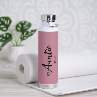 Botella De Agua Tía de corazón lindo Dusty Mauve personalizado