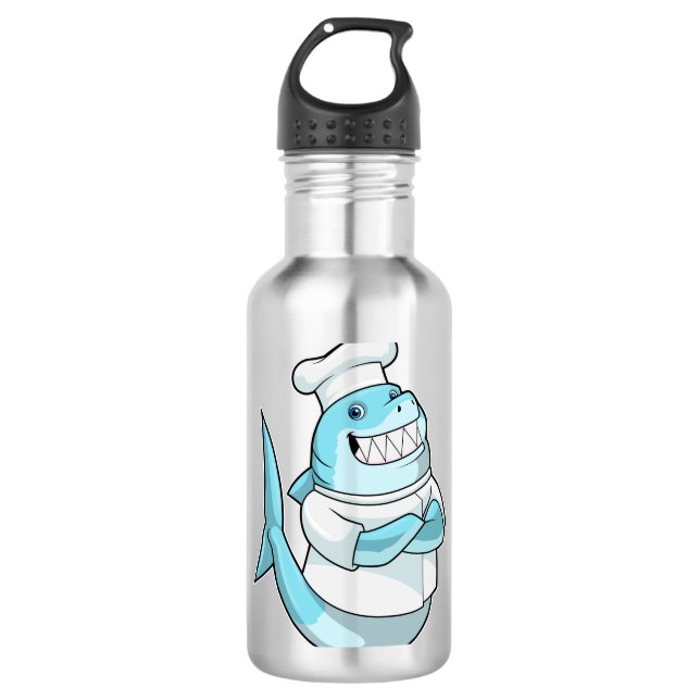 Botella De Agua Tiburón como chef con delantal de cocina (Anverso)