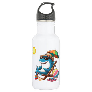 Botella De Agua Tiburón de dibujos animados en la playa