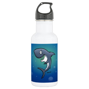 Botella De Agua Tiburón gracioso sonriente con fondo azul