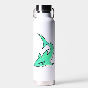 Botella De Agua tiburón sonriente de dibujos animados menta azul v