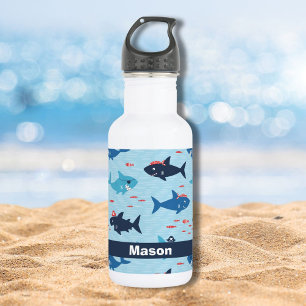Botella De Agua Tiburones graciosos y personalizables con gorras p