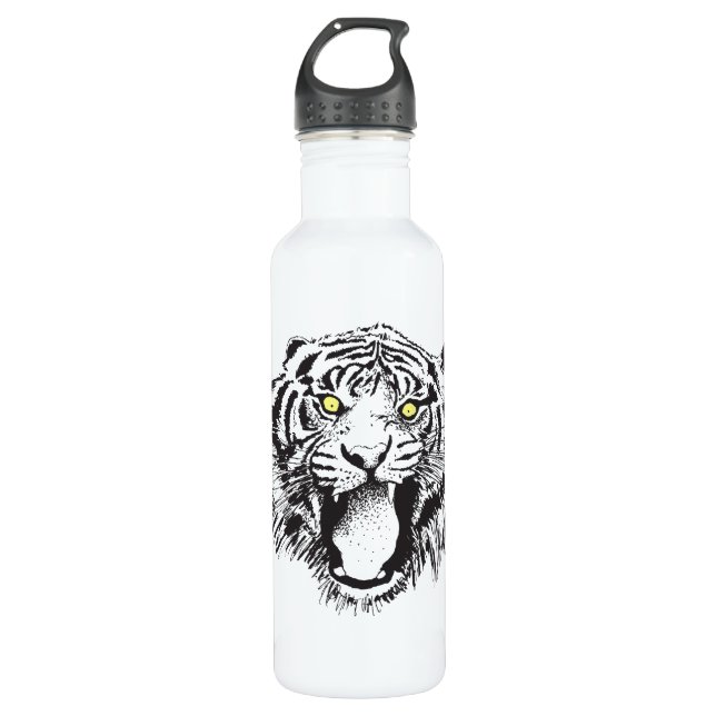 Botella De Agua Tigre adulto en negro con ojos amarillos (Anverso)