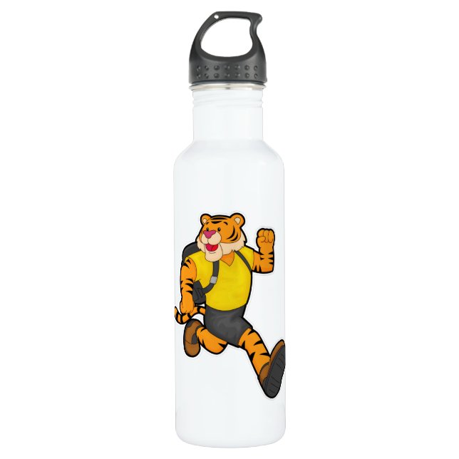 Botella De Agua Tigre en marcha con mochila (Anverso)