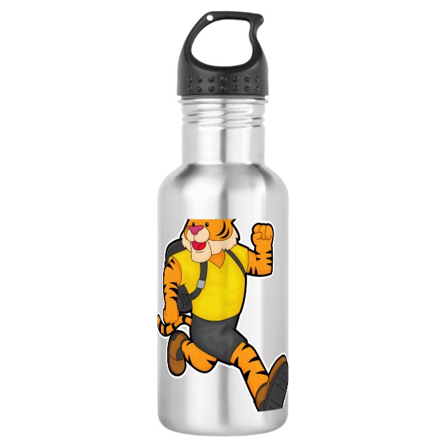 Botella De Agua Tigre en marcha con mochila (Anverso)