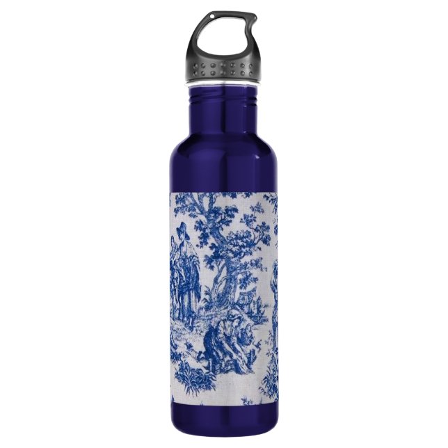 Botella De Agua Tile de jouy azul y blanco elegante (Anverso)